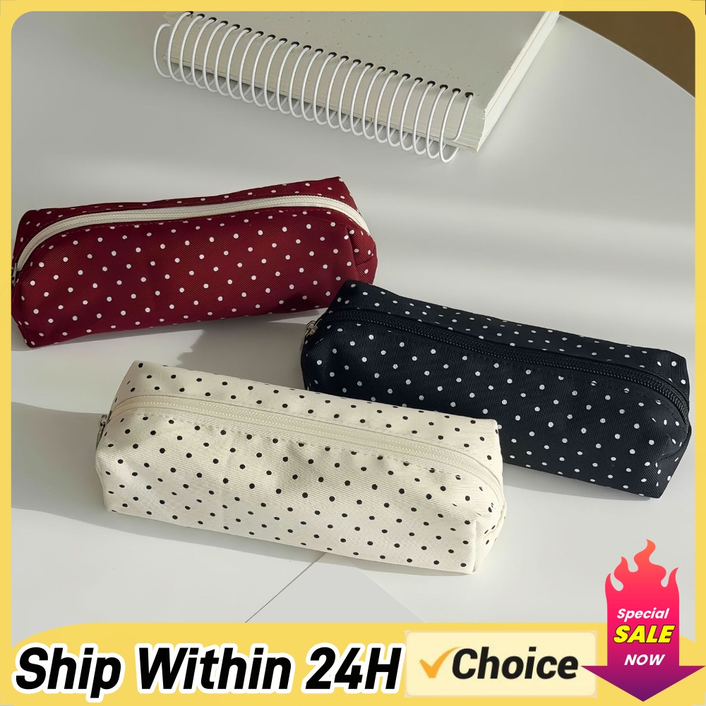 Aesthetic Large Pencil Case Pouch - Şirin Puantiyeli Kalem Kutusu Estetik Kalem