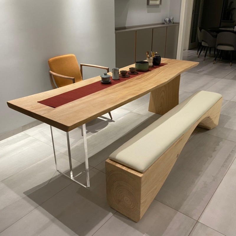 Office Furniture - İskandinav Masif Ahşap Akrilik Yüzer Masa