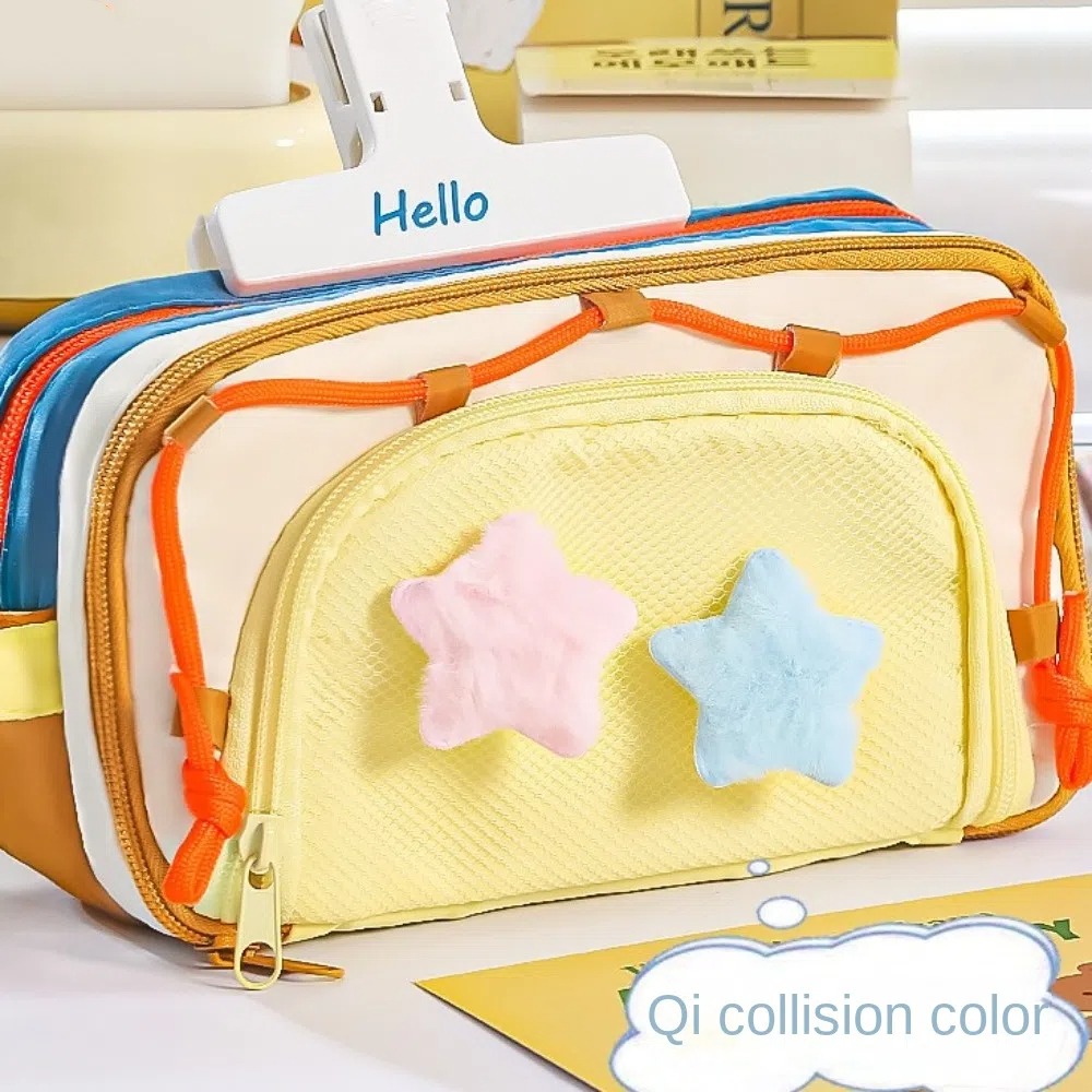 Aesthetic Large Pencil Case Pouch - 7 Katmanlı Y2K Yıldız Desenli Kalemlik,