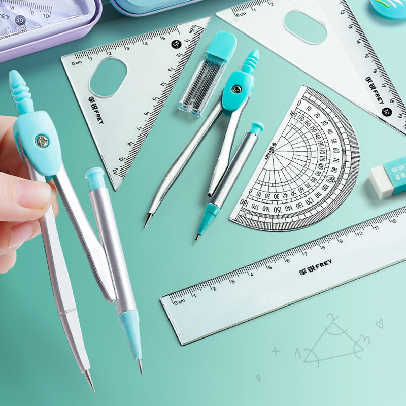 Math Geometry Set With Compass - 7 adet paslanmaz çelik pusula seti