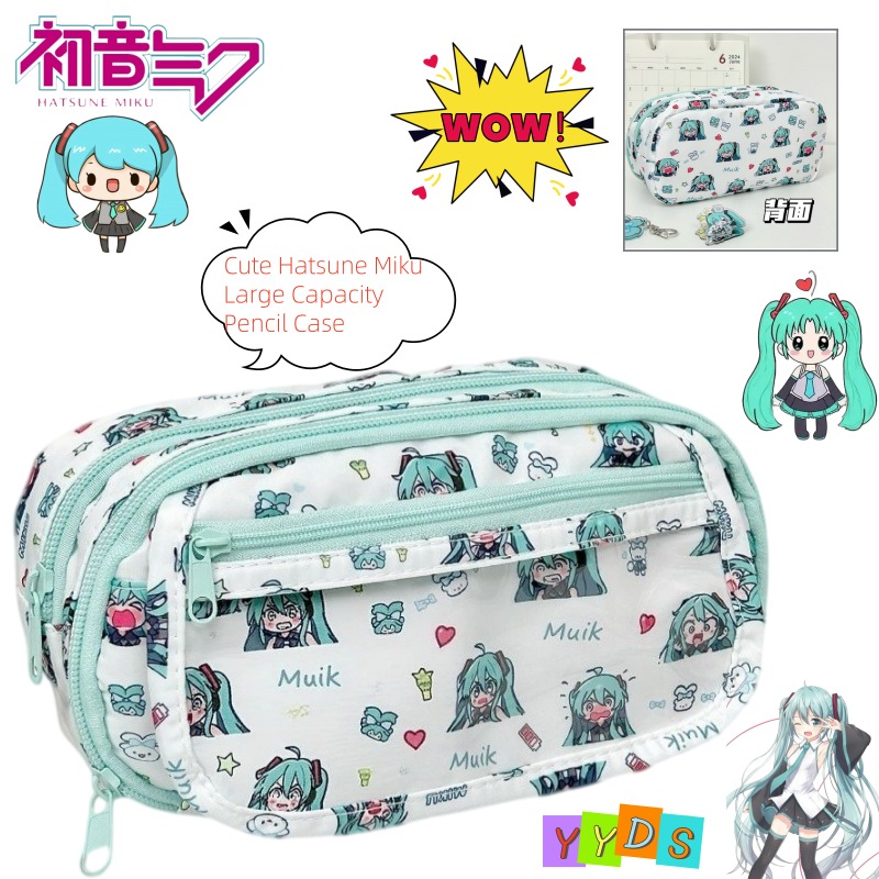 Aesthetic Large Pencil Case Pouch - Hatsune Miku Kalemlik, Sevimli Karikatür Tasarımlı,