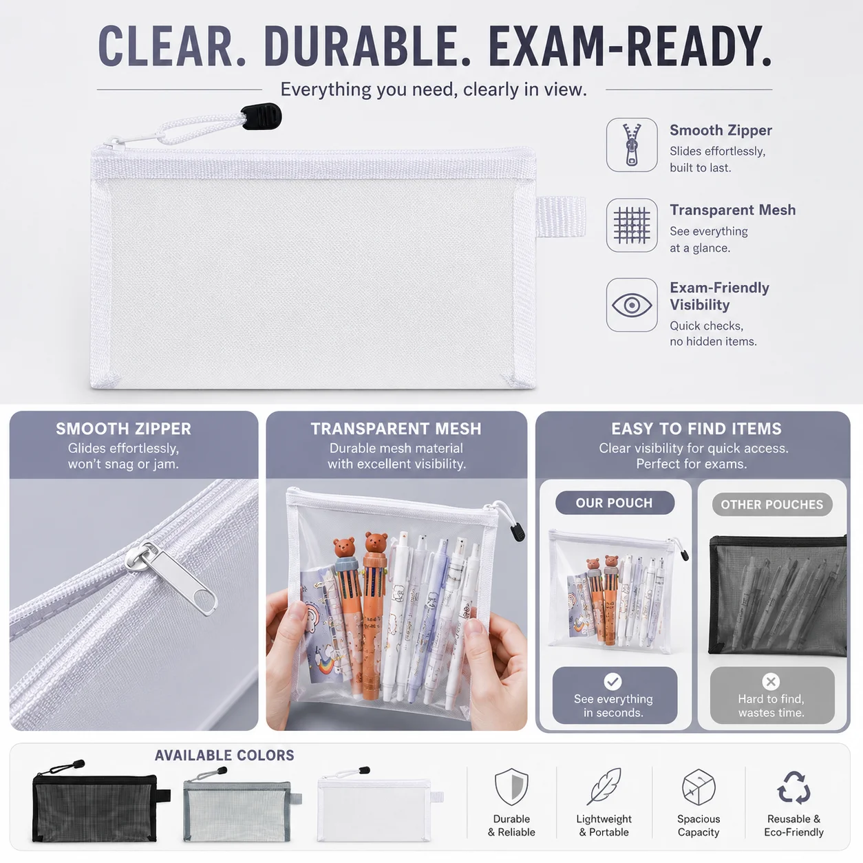 Şeffaf Örgü Kalem Çantası Sına - Clear Mesh Pencil Pouch For Exam incelemesi ve fiyatı