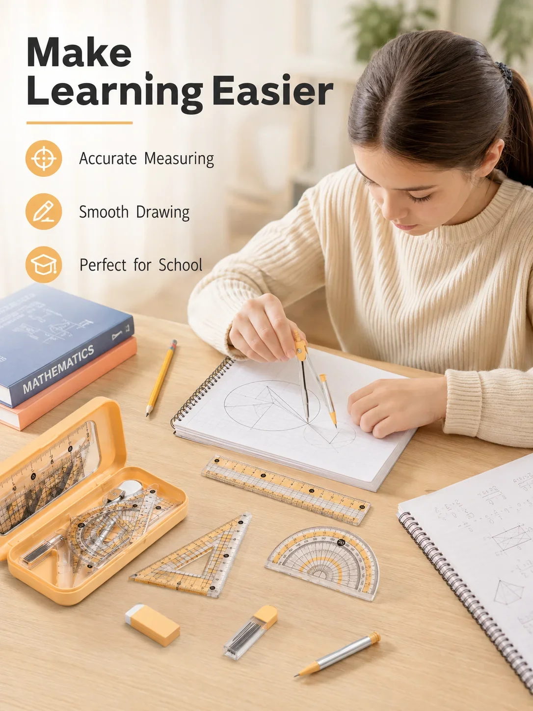 Öğrenciler için 8 Parçalı Mate - Math Geometry Set With Compass incelemesi ve fiyatı