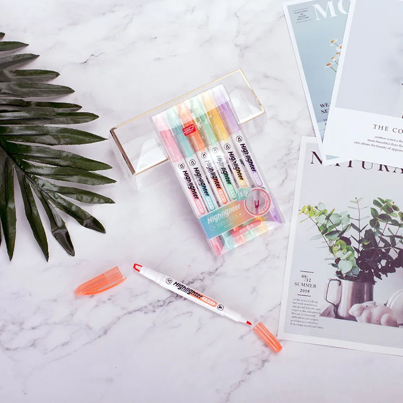 6 Renk/Set Benzersiz Pencere U - Pastel Highlighter Set Double Ended incelemesi ve fiyatı